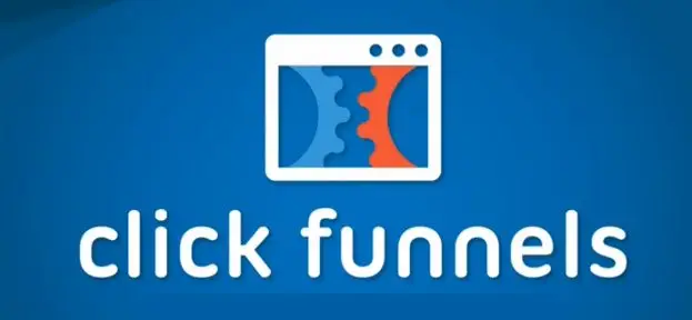 ClickFunnels logo on a profitable blue background. clickfunnels for affiliate marketing