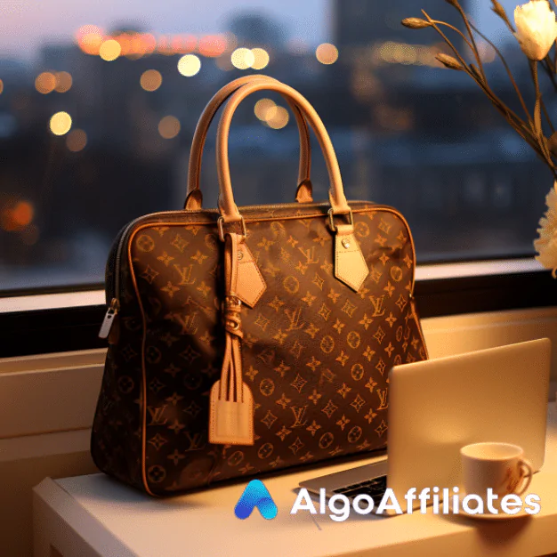A Louis Vuitton bag, part of the Ultimate Guide to earning with elegance through the Louis Vuitton Affiliate Program, sits on a desk next to a laptop. - Prime Affiliate Reviews A Louis Vuitton bag, part of the Ultimate Guide to earning with elegance through the Louis Vuitton Affiliate Program, sits on a desk next to a laptop.