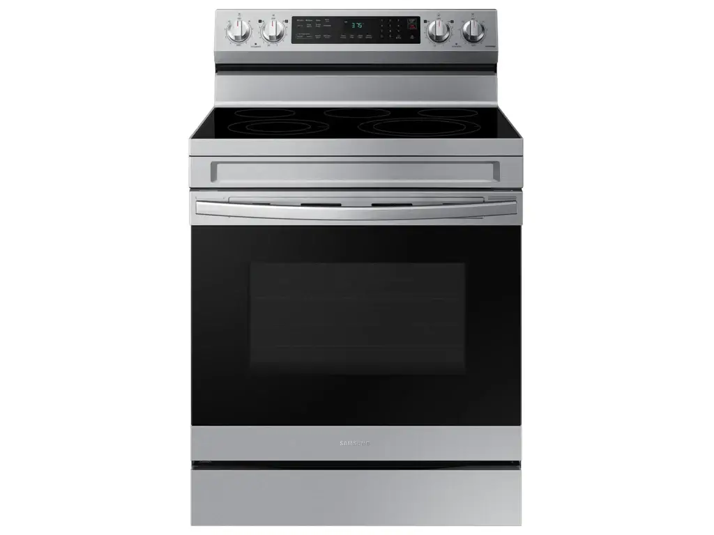 Stainless steel Samsung electric range with ceramic cooktop and closed oven door, designed to unlock earning potential through the Affiliate Program.