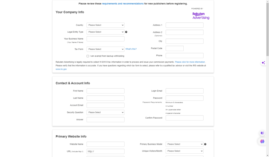 An Ultimate Guide to the LEGO Affiliate Program, including a screen shot of the sign up form.