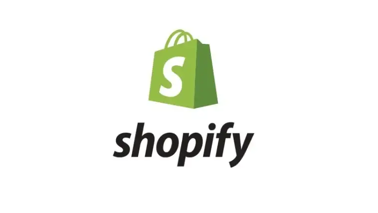 The Shopify logo on a white background prominently represents the well-known e-commerce platform and the Shopify Affiliate Program