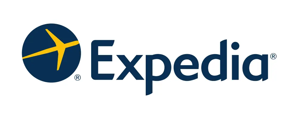 Expedia Affiliate logo with stylized yellow airplane emblem, Join Now to Earn More.