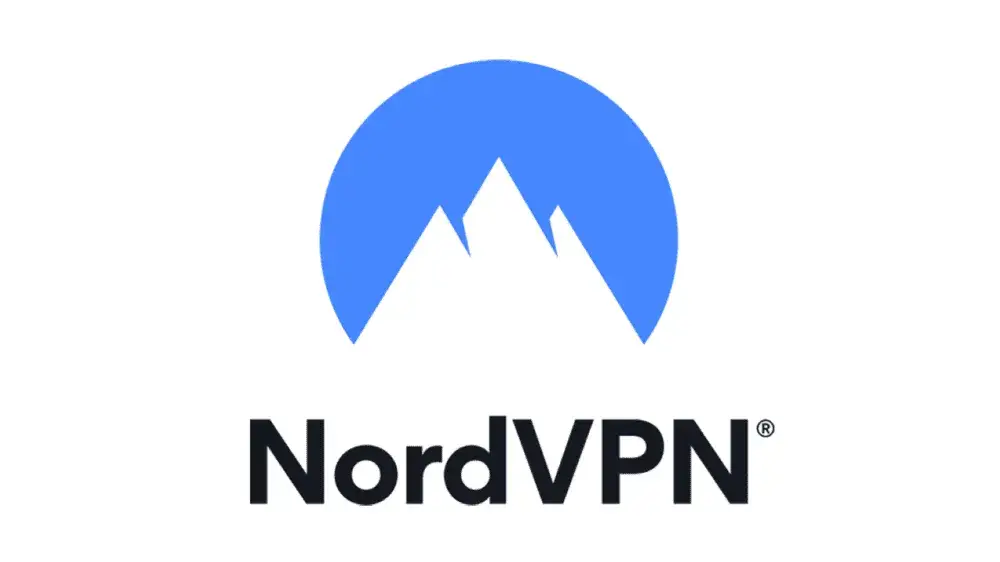 The image features the NordVPN logo, which consists of a blue circle with a white mountain inside, placed above black text that reads "Nord VPN." Secure your profits and consider becoming an affiliate to promote this trusted brand.