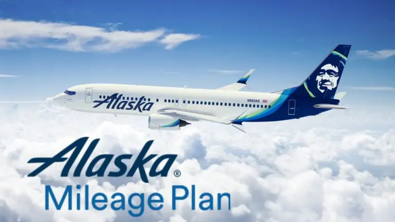 An Alaska Air plane in flight above the clouds, with logo and "Alaska Mileage Plan" text prominently displayed, exemplifies how their Mileage Affiliate Program can help your profit soar.