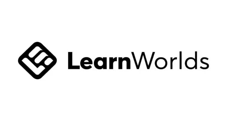 LearnWorlds logo featuring a stylized "LW" icon to the left of the text "LearnWorlds" in a black sans-serif font, making it the perfect branding for your Ultimate Guide or Learn Worlds Affiliate program.