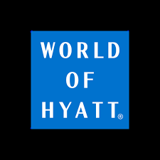 Blue square logo with white text that reads "World of Hyatt," showcasing their commitment to comfort and rewards. Explore how you can Earn Big through their Affiliate Program.