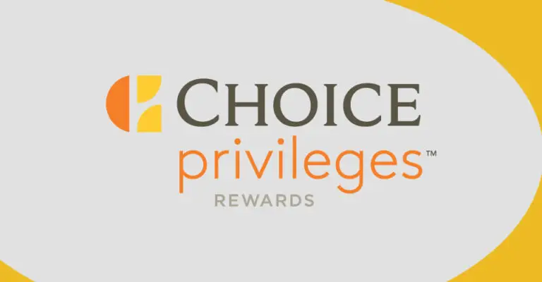 Choice Privileges Rewards logo featuring the words 'Choice privileges' in stylized text with an orange and yellow emblem on a gray and yellow background, representing their loyalty program.