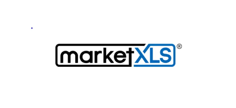 The MarketXLS logo features "market" in bold black font and "XLS" in bold blue font within a black rectangle outline, perfectly representing their investing tools.