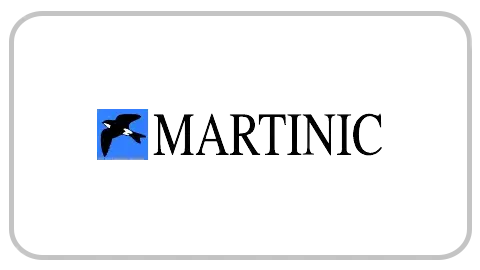 Logo featuring the text "Martinic Audio" next to a graphic of a black bird on a blue background.