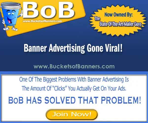 Eye-catching advertisement for BoB's innovative banner advertising, promising skyrocketing clicks. Discover the future of marketing with Buckets of Banners. Click the "Join Now!" button to transform your SEO strategy today!