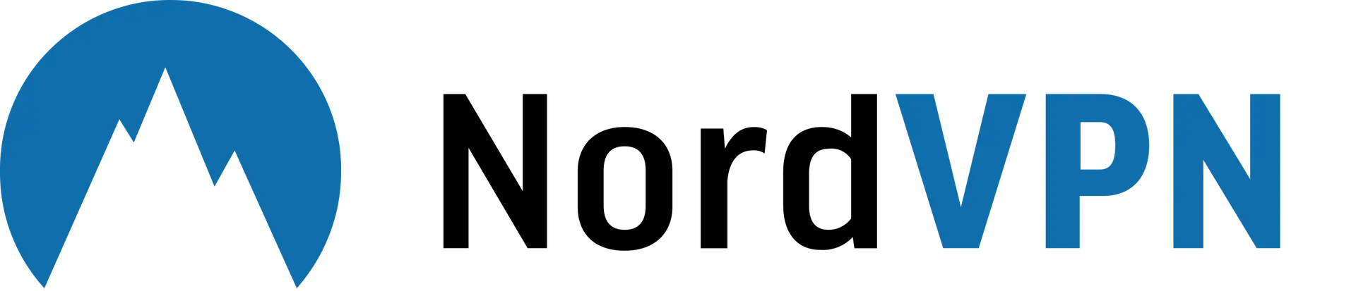 The blue NordVPN logo elegantly showcases a simplified mountain design, accompanied by the text "VPN," symbolizing their commitment to secure virtual private networks.