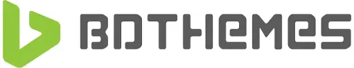 A green triangular logo followed by the text "BDTHEMES" in bold, gray letters on a white background creates a sleek representation of the brand, aiming to maximize its impact on website aesthetics.