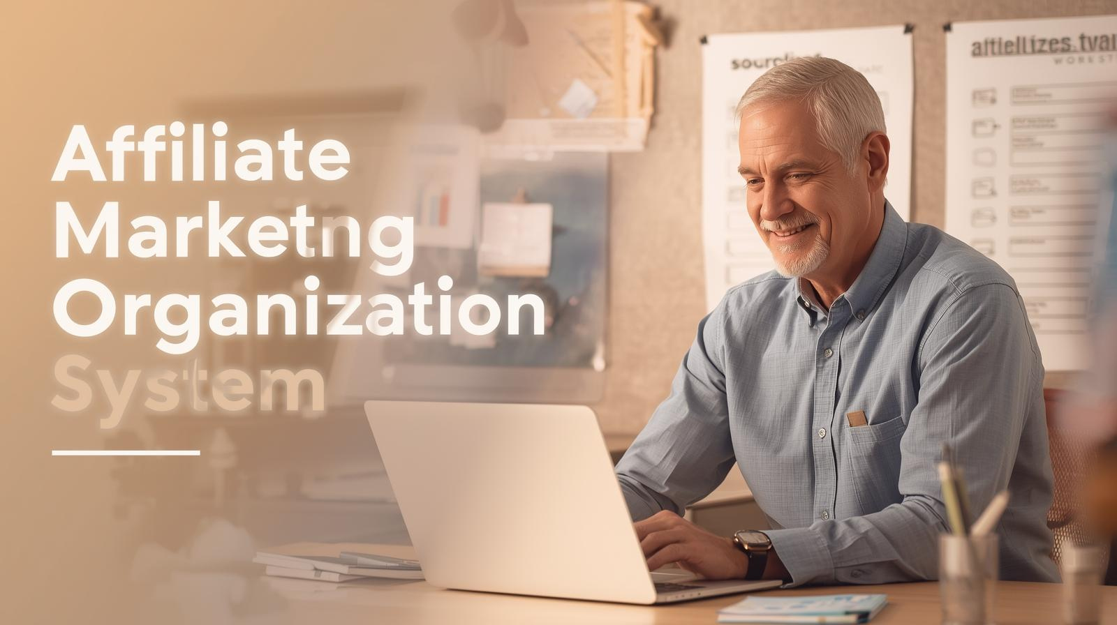 Older man with gray hair smiles while working on a laptop in an office. Text on image reads "Affiliate Marketing Organization System," highlighting the importance of a streamlined affiliate marketing system for success. - Prime Affiliate Reviews — Trusted, Honest Support Older man with gray hair smiles while working on a laptop in an office. Text on image reads "Affiliate Marketing Organization System," highlighting the importance of a streamlined affiliate marketing system for success.