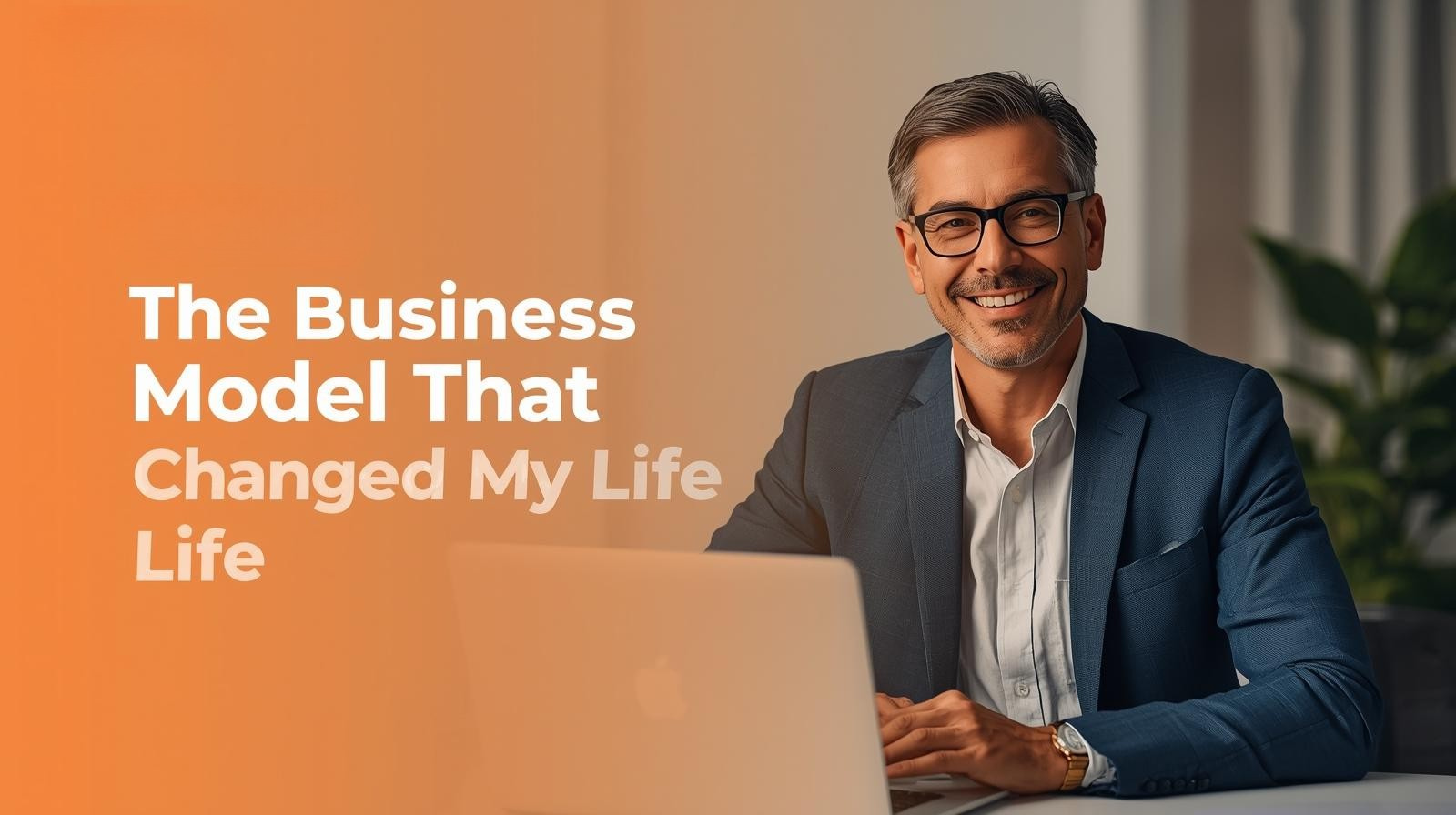 Smiling man in a suit sitting at a desk with a laptop; text reads "The New Business Model That Uplifted My Life. - Prime Affiliate Reviews — Trusted, Honest Support Smiling man in a suit sitting at a desk with a laptop; text reads "The New Business Model That Uplifted My Life.